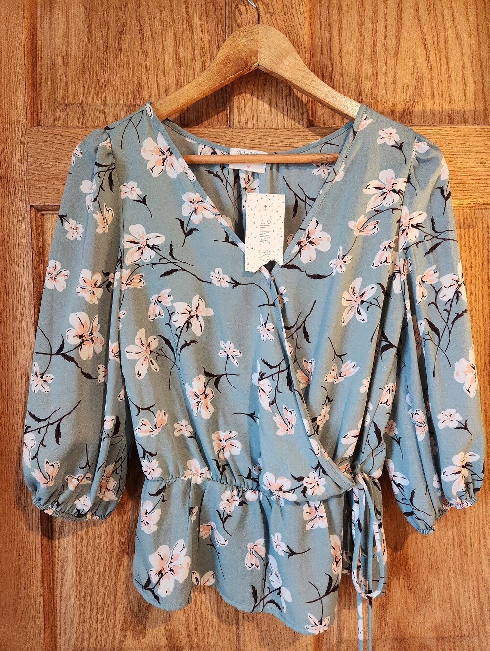 Sienna Sky Wrap Floral Blouse Size M NWT